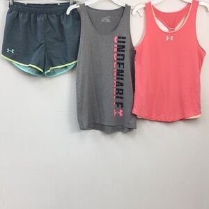 Under Armour Girls Sports Tank and Shorts Bundle Size Youth L GREAT Condition